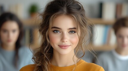 A girl with curly hair chatting with a bookstore owner while filming a UGC-style vlog, cozy European bookshop, Amsterdam’s historic charm, storytelling depth, Ultra-Realistic, Photo Realistic, 