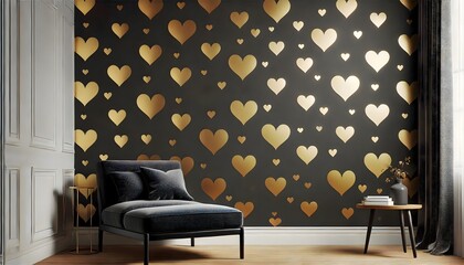 living room interior with golden hearts decoration