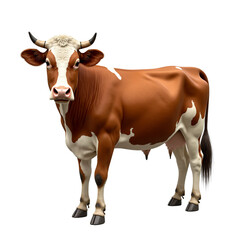 Brown dairy cow portrait isolated on transparent background. Realistic rendering. Use for agriculture, dairy, farm, and animal themes. Ideal for product mockups, educational content.