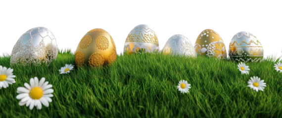 PNG 7 Easter eggs grass daisy patterns.