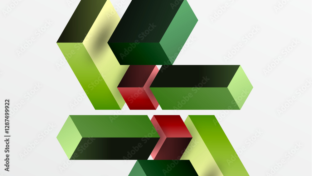 Poster Sleek abstract design featuring isometric 3D blocks in a clean, modern composition. Perfect for tech-inspired themes, with vibrant colors and geometric precision