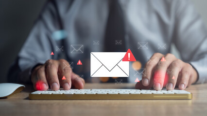 Spam SMS fake phishing message from scammer concept. Red alert hack system, email hack. © Thanadon88