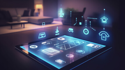 A sleek, futuristic dashboard interface. It showcases an array of digital gauges and data points with a vibrant teal and purple color scheme.