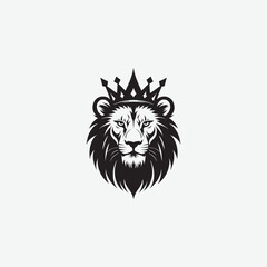 Discover a bold and powerful crowned lion logo with a sharp-edged mane in a black and white vector style. Perfect for branding, tattoos, esports, or royalty-themed designs.