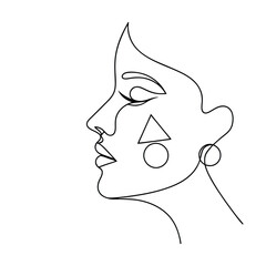 Abstract OneLine Minimalist Woman Face Art Geometric Shapes Profile