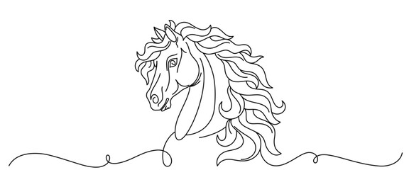 horse head vector illustration, line art style. year of the horse design element, template, clip art