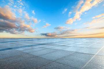 Square floor with beautiful blue sky and clouds background
