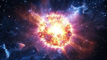 A radiant supernova explosion ignites a nebula, sending glowing plasma waves through deep space