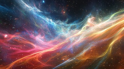 Fototapeta premium A breathtaking galactic aurora of nebula light stretches across space, shifting in waves of iridescent hues