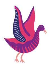 Floral Motif, Bird on floral stemm, blossom flower on white background.