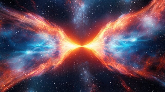 A radiant cosmic bridge of nebula gas connects two parallel universes, glowing with infinite energy