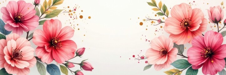 Fototapeta premium Abstract gold splatters on a delicate watercolor flower background, blossom, soft, pastel