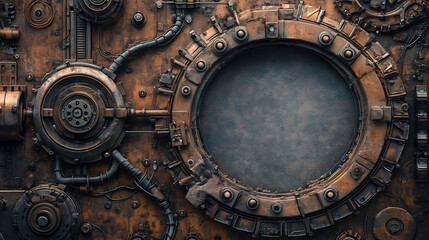 Fototapeta premium Rusty Metal Gear Mechanism with Circular Frame Background