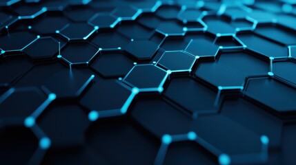 Fototapeta premium A close-up view of a hexagonal pattern in blue and black, resembling a futuristic or technological surface.
