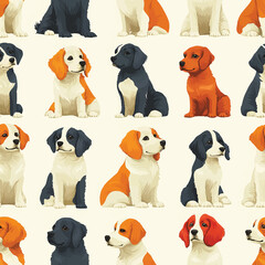 Obraz premium Cute Pastel Dogs Seamless Pattern with Playful and Neat Arrangement