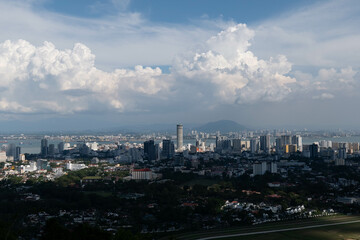 Aerial view of the heritage enclave of Georgetown on a sunny day from a nearby hill