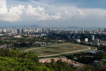 Aerial view of the heritage enclave of Georgetown on a sunny day from a nearby hill