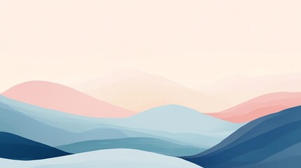A serene landscape featuring soft, flowing hills in pastel colors of blue and pink, set against a light background, evoking tranquility and calmness.