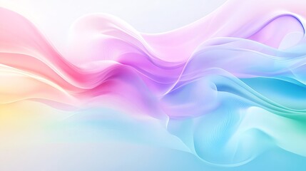 Fototapeta premium A soft, colorful wave of translucent hues gracefully flows across a light background, creating a serene and calming visual effect.