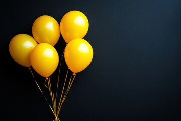 Five shiny yellow balloons bunch together. Perfect for celebration, party, or joy concepts.
