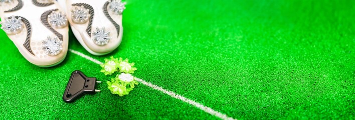 ゴルフシューズ と スパイク の 鋲 と スパイクレンチ 【 golf 用品 の イメージ 】
