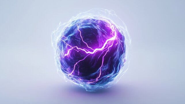 A dynamic electric sphere radiating vibrant purple energy and lightning effects.