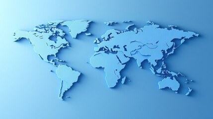 Fototapeta premium 3D textured world map in light blue. Ideal for global concepts, travel, or geography projects.