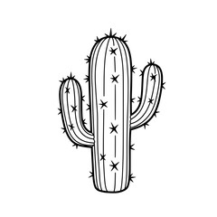 Cactus in Botanical Beauty: A clean, minimalist illustration of a tall cactus with symmetrical arms, showcasing its spines. A symbol of resilience and the natural world.