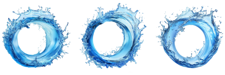 Set of Water Splash Rings Isolated on White and Transparent Background