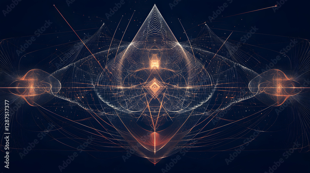 Poster computer generated image featuring a network of interconnected lines and nodes illustrating digital 