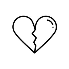 Cracked Heart Illustration: A minimalist outline of a heart, bisected by a jagged crack, symbolizes heartbreak, loss, or the end of a relationship.