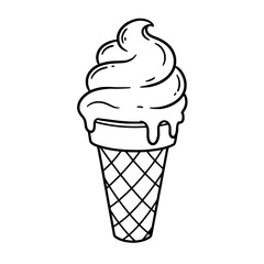 Sweet Delight: A charming black and white illustration of a classic ice cream cone, with a generous swirl of soft serve and a crispy waffle cone, ready to bring a smile to your face.