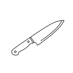 Kitchen Knife Icon: A simple, line art illustration of a sharp kitchen knife, suggesting culinary tools and the art of cooking.