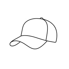 Baseball Cap Icon: A simple, minimalist outline of a classic baseball cap, a symbol of casual style, comfort, and everyday wear.