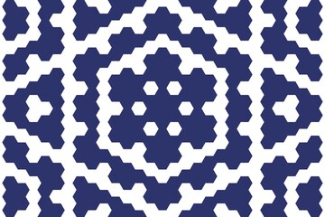 Midnight blue geometric hexagon pattern, featuring interconnected hexagonal shapes in a seamless digital layout. Abstract concept