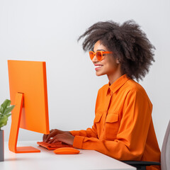 She is wearing sunglasses and smiling, giving the impression that she is happy