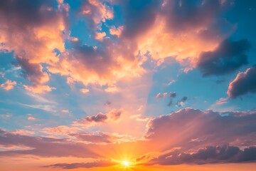 Naklejka premium Vibrant Sunset Sky with Clouds