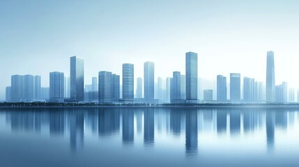 Modern City Skyline Reflecting on Calm Water