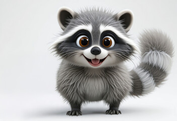 Obraz premium Smiling Cartoon Raccoon Character on White Background Perfect for Children