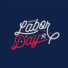 Happy Labor Day hand drawn typography greeting card with red and blue color text background