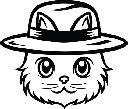 recommend clip art: Cute cat face wearing a cap line art vector, Black color Cute cat face wearing a cap silhouette vector illustration, Cute cat face wearing a cap vector icon design