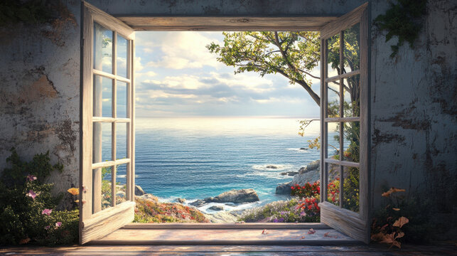 Ocean scape window windows view beach scenery seaside tropical nature landscape scene wallpaper background