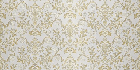 Elegant Gold and Off-White Damask Pattern Wallpaper Design for Interior Decoration