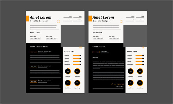 Resume CV. Minimalist resume and cover letter layout design. Professional resume cv template. Vector illustration
