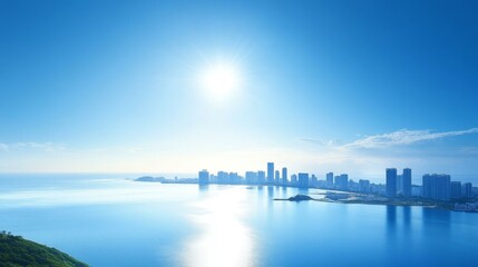 Fototapeta premium Coastal Cityscape Under a Bright Sky