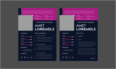 Resume CV. Minimalist resume and cover letter layout design. Professional resume cv template. Vector illustration
