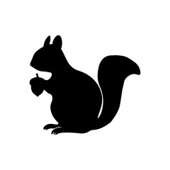 Squirrel holding acorn silhouette vector flat illustration design on white background.