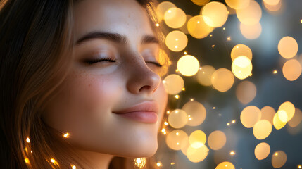 Fototapeta premium bokeh lights creating a warm and dreamy atmosphere with a blurred background 