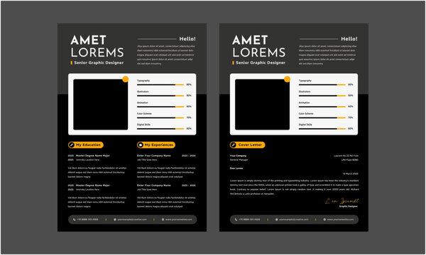 Resume CV. Minimalist resume and cover letter layout design. Professional resume cv template. Vector illustration
