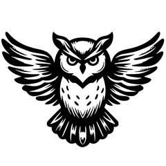 Silhouette of an owl flapping its wings